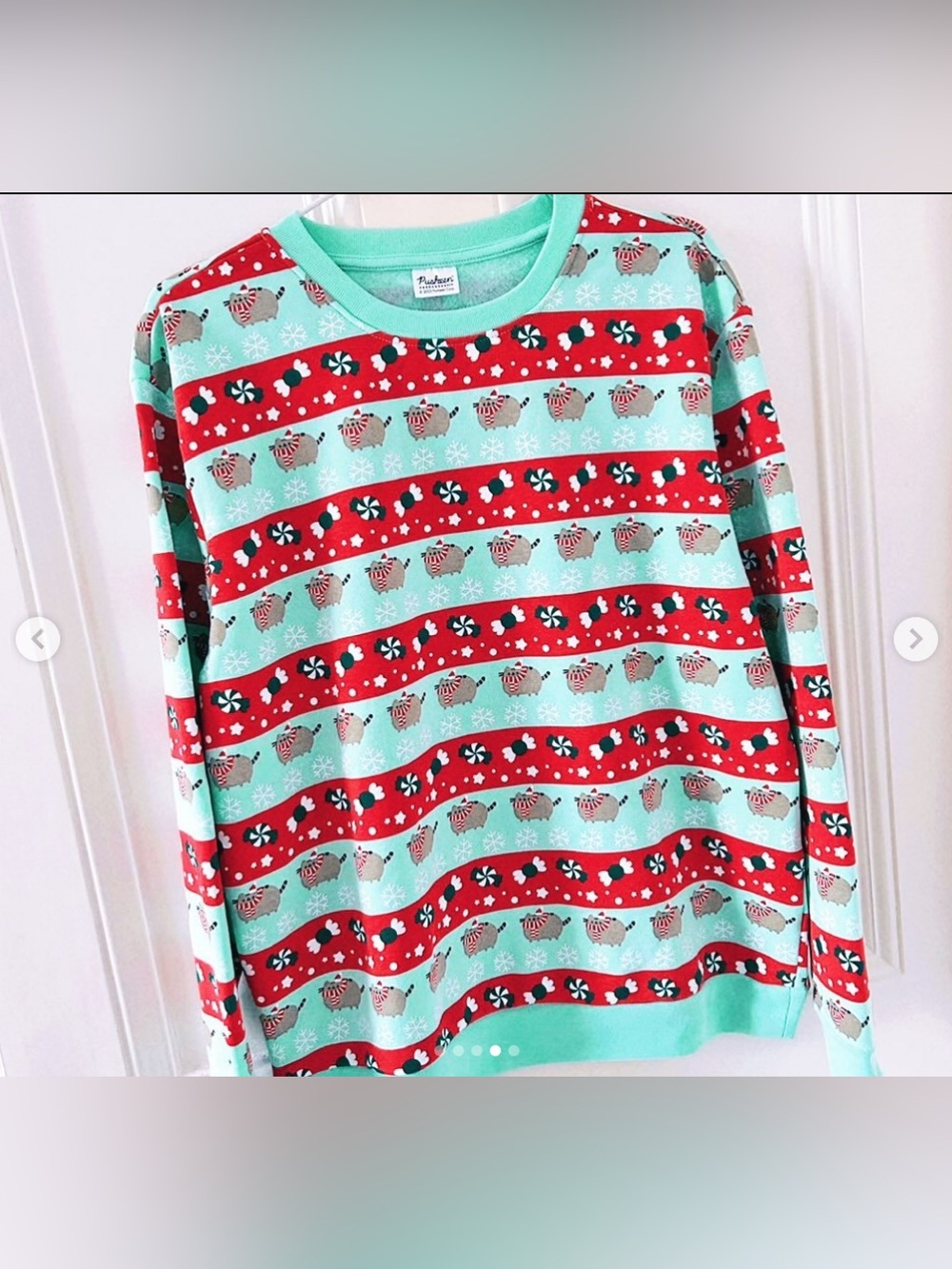 Pusheen Mint Green & Red Crewneck Holiday Sweater